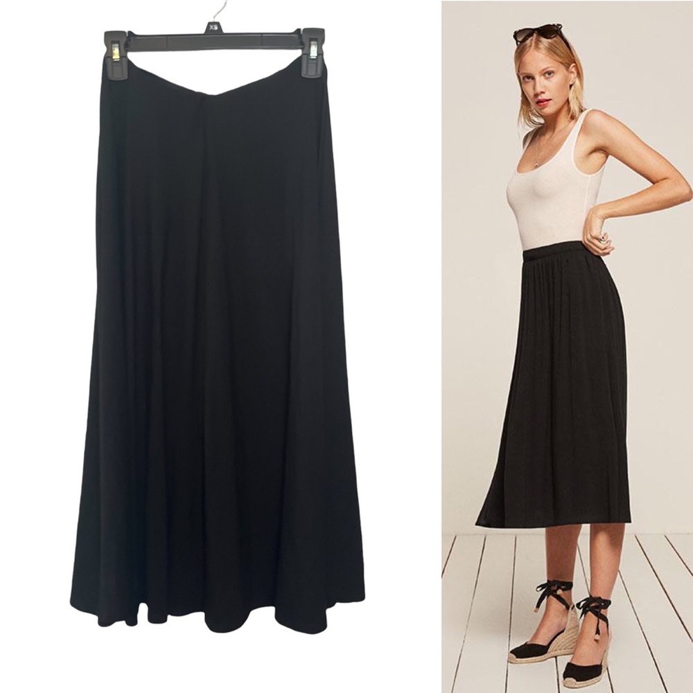 Reformation Black Midi Flowy Skirt Medium